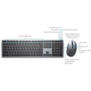 Tastiera e mouse Dell Premier KM7321W - QWERTY - Italiano - USB Wireless Bluetooth/RF - Grigio - USB Wireless Bluetooth/RF