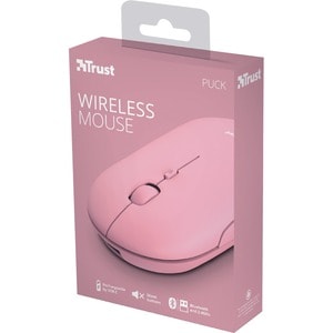 Trust Puck Mouse - Bluetooth/Radio Frequency - USB 2.0 Type A - Optical - 4 Button(s) - Pink - Wireless - 2.40 GHz - Recha