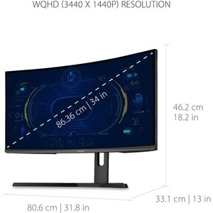 ViewSonic VX3418-2KPC 34 Inch 21:9 Curved 1440p 1ms 144Hz Gaming Monitor with FreeSync Premium, Eye Care, HDMI and Display