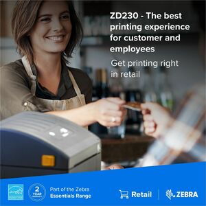 Zebra ZD230 Desktop Direct Thermal/Thermal Transfer Printer - Monochrome - Label/Receipt Print - Ethernet - USB - Bluetoot