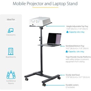 StarTech.com Supporto per proiettore e laptop - Carrello portatile per videoproiettore - 2 ripiani -Regolabile in altezza/