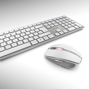 CHERRY DW 9100 Tastatur & Maus - QWERTZ - Deutsch - Tastatur, Kabellos, Bluetooth/RF, 4.0 2,40 GHz USB, Schere, Silber, We