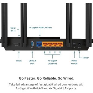 TP-Link Archer AX55 Wi-Fi 6 IEEE 802.11ax Ethernet Wireless Router - Dual Band - 2.40 GHz ISM Band - 5 GHz UNII Band - 4 x