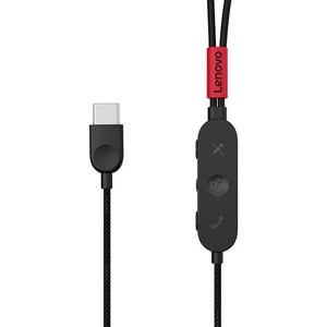 Lenovo Go Wired Earbud Stereo Earset - Thunder Black - Binaural - In-ear - 32 Ohm - 50 Hz to 10 kHz - 120 cm Cable - Noise