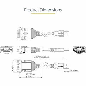 StarTech.com 3ft (1m) USB to Serial Cable, DB9 Male RS232 to USB Converter, USB to Serial Adapter, COM Port Adapter with P