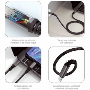 4smarts PremiumCord 1,50 m USB-C Datentransferkabel - Cable for Notebook, Tablet, Smartphone - 480 Mbit/s - Schwarz