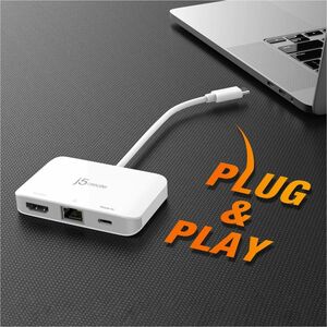 j5create JCA351-N USB Type C Docking Station for Notebook/Tablet/Smartphone/Projector/Monitor - Charging Capability - Whit