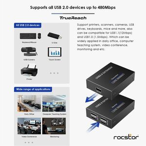 TrueReach 4 Port USB 2.0 Over Cat5/Cat6/Cat6a/Cat7 Extender - Up to 492ft (150m) - Bus powered - Link up to four USB 2.0 d