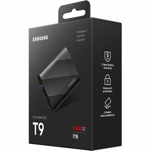 Samsung T9 1 TB Portable Solid State Drive - External - Black - Desktop PC, Notebook, Tablet, Gaming Console, Smart TV, Ca