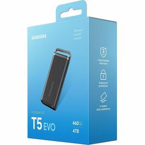 Samsung T5 EVO 4 TB Portable Solid State Drive - External - Black - Desktop PC, Notebook, Smartphone, Gaming Console, Came