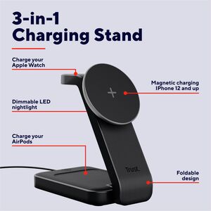 Trust Viro Induktionsladegerät - Schwarz - für Smartphone, iPhone, Smartwatch, AirPod, Ohrhörer - Eingangsstecker: USB - N