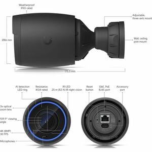 Ubiquiti AI Pro 8 Megapixel Indoor/Outdoor 4K Network Camera - Colour - Bullet - Black - 25 m Infrared Night Vision - H.26