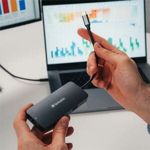 Verbatim USB Type C Docking Station for Monitor, Desktop PC, Notebook - Charging Capability - 4K - 3840 x 2160 - 3 x USB P