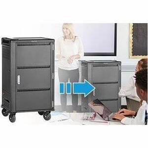 V7 36 Device USB-C PD Prewired US Charge Cart - Push Handle Handle - 4 Casters - 5" Caster Size - Steel, High-grade Cold R