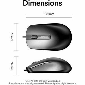 Vention KTA Mouse - USB Type A - 3 Button(s) - Black Box - Cable - 10 m - Rechargeable - 1200 dpi - Symmetrical