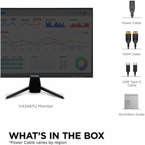 Monitor LED ViewSonic VX2467U 24.0" (61.0cm) Class Full HD - 16:9 - Negro - 23.6" (59.9cm) Viewable - SuperClear IPS - LED