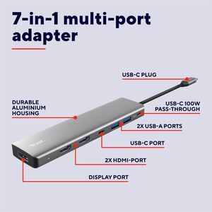 Trust Dalyx USB-Typ C Docking Station für Tastatur, Maus, Festplatte, Notebook, Monitor - Ladefunktion - 3 Unterstützte Di