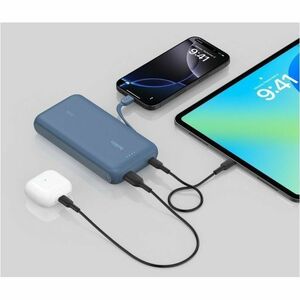 Belkin BoostCharge Power Bank - Blue - For Smartphone, iPhone, iPad mini, iPad Pro - 2 x Type-C 30W, 1 x Type-A 30W - 2000