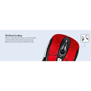 Adesso iMouse S60R Mouse - Radio Frequency - USB - Optical - 6 Button(s) - Red - Wireless - 9.14 m - 2.40 GHz - 1600 dpi -