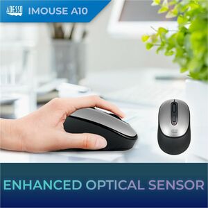 Adesso iMouse A10 Mouse - Radio Frequency - USB - Optical - Black, Grey - Wireless - 9.14 m - 2.40 GHz - 1600 dpi - Scroll