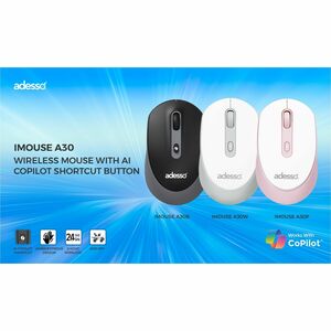 Adesso iMouse A30B Mouse - Radio Frequency - USB Type A - Optical - Black - Wireless - 9.14 m - 2.40 GHz - 1200 dpi - Scro