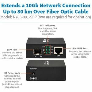 Tripp Lite series N786-001-SFP Transceiver/Media Converter - 1 x Network (RJ-45) - Single-mode, Multi-mode - 850 nm, 1310 