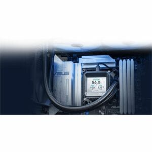 ASUS Prime LC ARGB LCD all-in-one CPU liquid cooler with sharp screen showcasing CPU & GPU information with different back