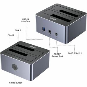 Unitek Y-3026GY01-UK Drive Dock SATA/600 - USB 3.0 Type B Host Interface - UASP Support - Space Gray - 1 x HDD Supported -