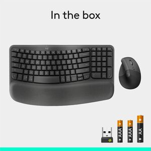 Logitech Wave Keys & Lift Vertical Mouse - Ergonomic Wireless Keyboard and Mouse Combo - with Cushioned Palm Rest (Graphit