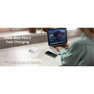 SIIG 100W GaN PD Combo Charger - 3C1A - 100W GaN PD Combo Power Charger - 3C1A - USB-C Charging Station - Portable USB Typ