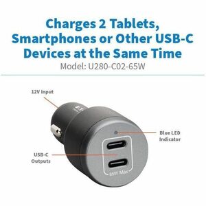 Tripp Lite series U280-C02-65W 65W Auto Adapter - 65 W - 12 V DC, 24 V DC Input - 5 V DC, 9 V DC, 12 V DC, 15 V DC, 20 V D