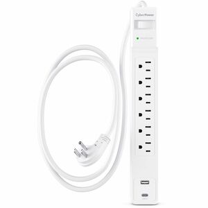CyberPower CSP604UCW Home Office Surge Protector with 1500 J Surge Suppression - Clamping Voltage 800V, 4 ft Cord, NEMA 5-