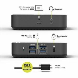 Station d'accueil Port Connect USB Type C pour Notebook, Station de travail, Moniteur, Clavier, Souris, Casque, Écouteurs,