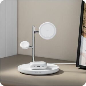 Caricatore a induzione ANKER MagGo A25M3 - Bianco, Argento - Per Dispositivo abilitato Qi2, iPhone, Smartwatch, AirPod, Ea
