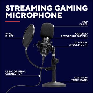GXTrust 269 Emita II Microphone avec Bureau Support Réglable, Filtre Anti-Pop et Anti-Vent, Gamer USB Micro avec Directivi