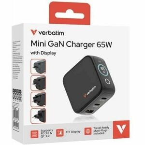 Verbatim Mini 65 W AC Adapter - Universal Adapter - 2 USB Type-C - For Notebook, Smartphone, Tablet PC - Australia, Europe