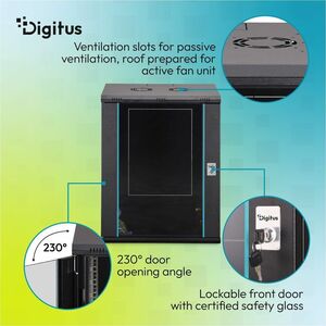 Digitus Dynamic-N 16U Wandmontierbar Geschlossener Schrank Rackschrank für Networking, Server - Hellgrau - Stahl, Glas, Bl
