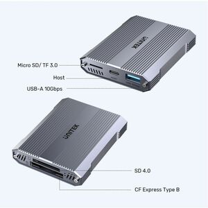 Unitek 2 Slot(s) Flash Drive/Flash Card Reader - USB Type C - 1 - 1.95 TB Flash Drive - 10 GB/s - microSD, CompactFlash, m