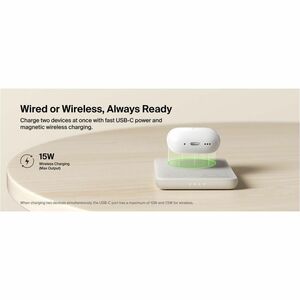 Belkin BoostCharge Power Bank - White - For Qi2-enabled Device, iPhone - 5000 mAh - 20 W - USB Type-C Connector - 1 x USB 