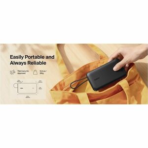 Belkin BoostCharge Power Bank - Black - 20000 mAh - 45 W - Built-in Cable - Black
