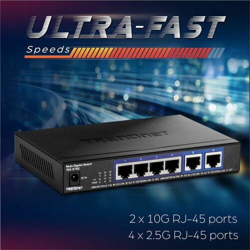 TRENDnet TEG-S762 6 Ports Ethernet Switch - 2.5 Gigabit Ethernet, 10 Gigabit Ethernet - 2.5GBase-T, 10GBase-T - TAA Compli