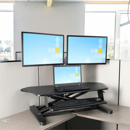 StarTech.com Corner Sit Stand Desk Converter with Keyboard Tray, Large Surface 35"x21" , Height Adjustable Ergonomic Table