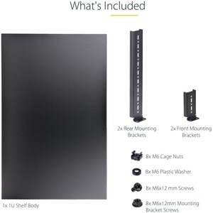 StarTech.com 1U 4-Post 19.5 to 38in Adjustable Mounting Depth Rack Mount Shelf - Heavy Duty Fixed Rack Shelf - 330 lb / 15