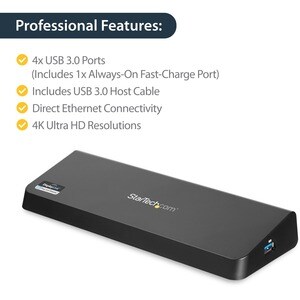 StarTech.com USB 3.0 Docking Station Dual Monitor with HDMI & 4K DisplayPort - 4x USB-A, Ethernet - USB Type A Universal L