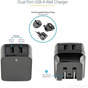 StarTech.com Travel USB Wall Charger - 2 Port - Black - Universal Travel Adapter - International Power Adapter - USB Charg