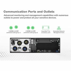 APC Smart-UPS On-Line, 5.4kVA, Rackmount 3U, 208V, 2x L6-20R+2x L6-30R NEMA outlets, Network Card+SmartSlot, Extended runt