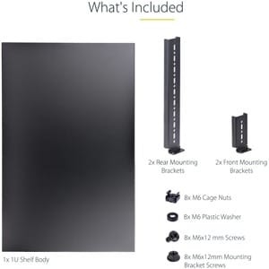 StarTech.com ADJSHELFHD. Typ: Verstellbares Regal, Produktfarbe: Schwarz, Gehäusematerial: Stahl. Breite: 483 mm, Tiefe: 7
