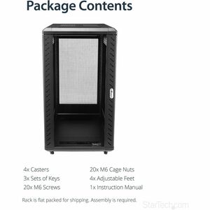 StarTech.com 4-Post 22U Server Rack Cabinet, 19" Data Rack Cabinet for Computer / IT Equipment, Home Network Rack, Half He