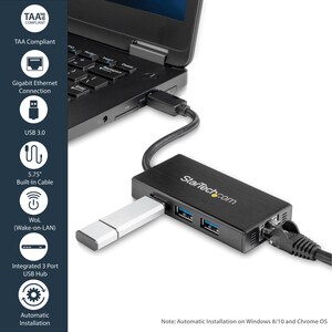 StarTech.com USB/Ethernet-Hub - USB 3.0 Typ A - Extern - Schwarz - 3 Total USB Port(s) - 3 USB 3.0 Port(s)1 Netzwerk (RJ-4