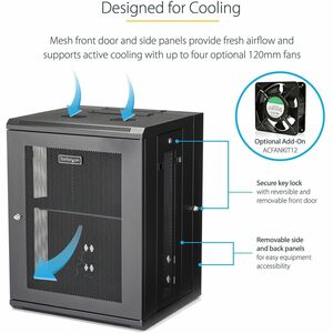 StarTech.com 4-Post 15U Wall Mount Network Cabinet, 19" Hinged Wall-Mounted Server Rack for Data / IT Equipment, Lockable 